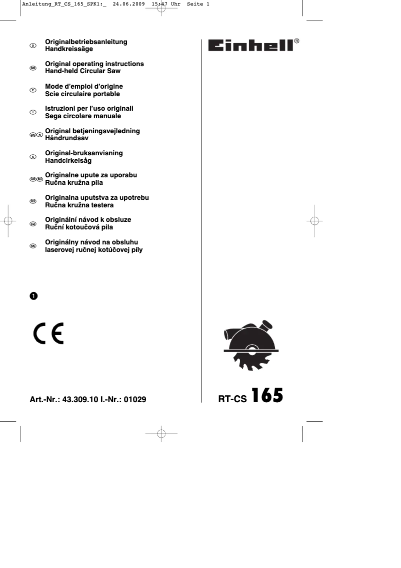 Page 1 de la notice Mode d'emploi Einhell RT-CS 165