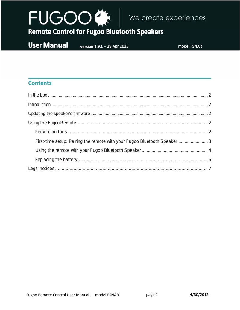 Page 1 de la notice Manuel utilisateur FUGOO F6RMT01