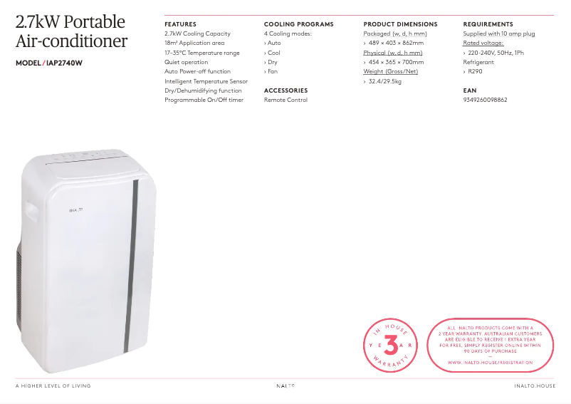 Page 1 de la notice Fiche technique InAlto IAP2740W