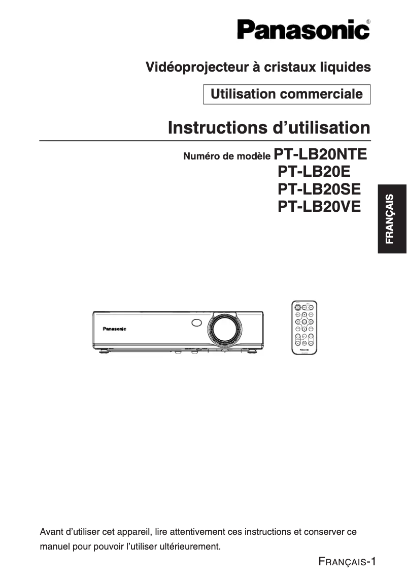 First page image of the manual for PT-LB20SE