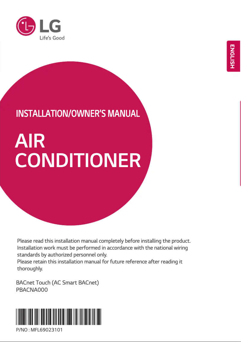 Page 1 de la notice Guide d'installation LG PBACNA000