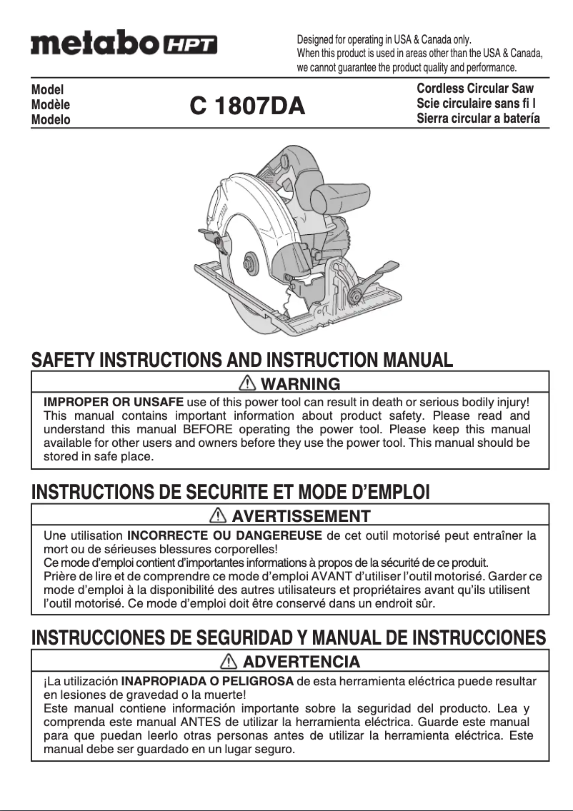 Page 1 de la notice Manuel utilisateur HiKOKI C1807DA