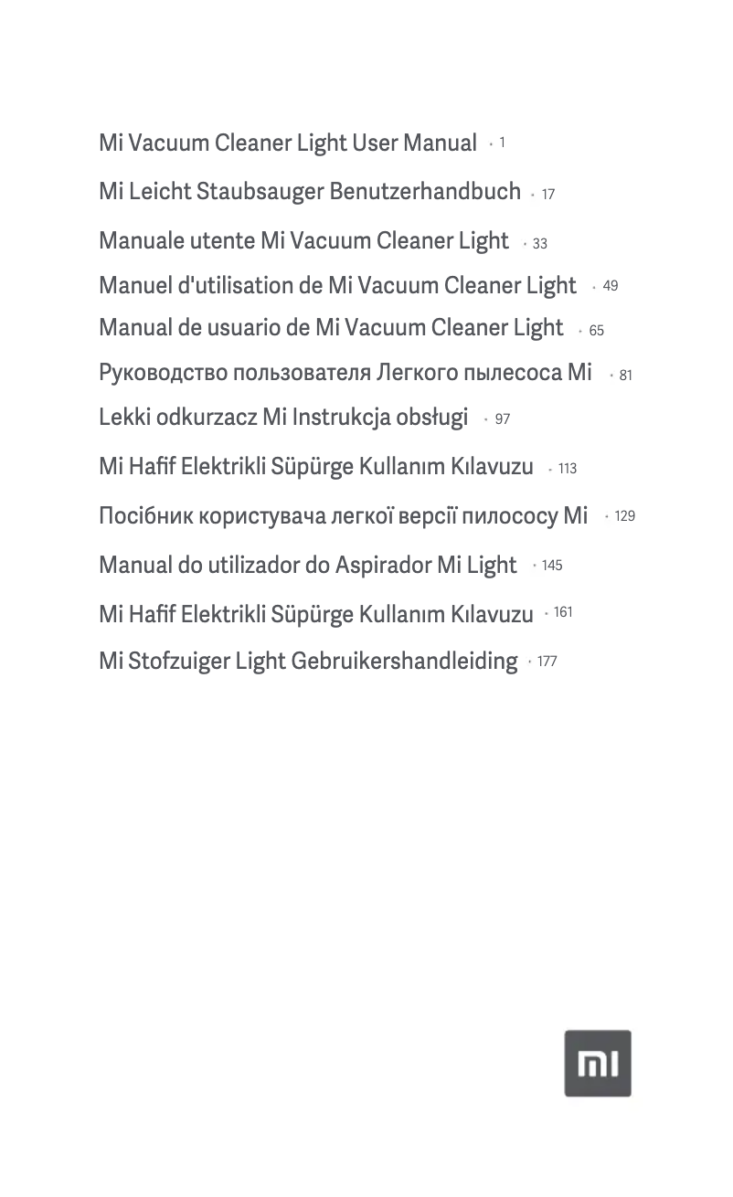 Page 1 de la notice Manuel utilisateur Xiaomi Mi Vacuum Cleaner Light