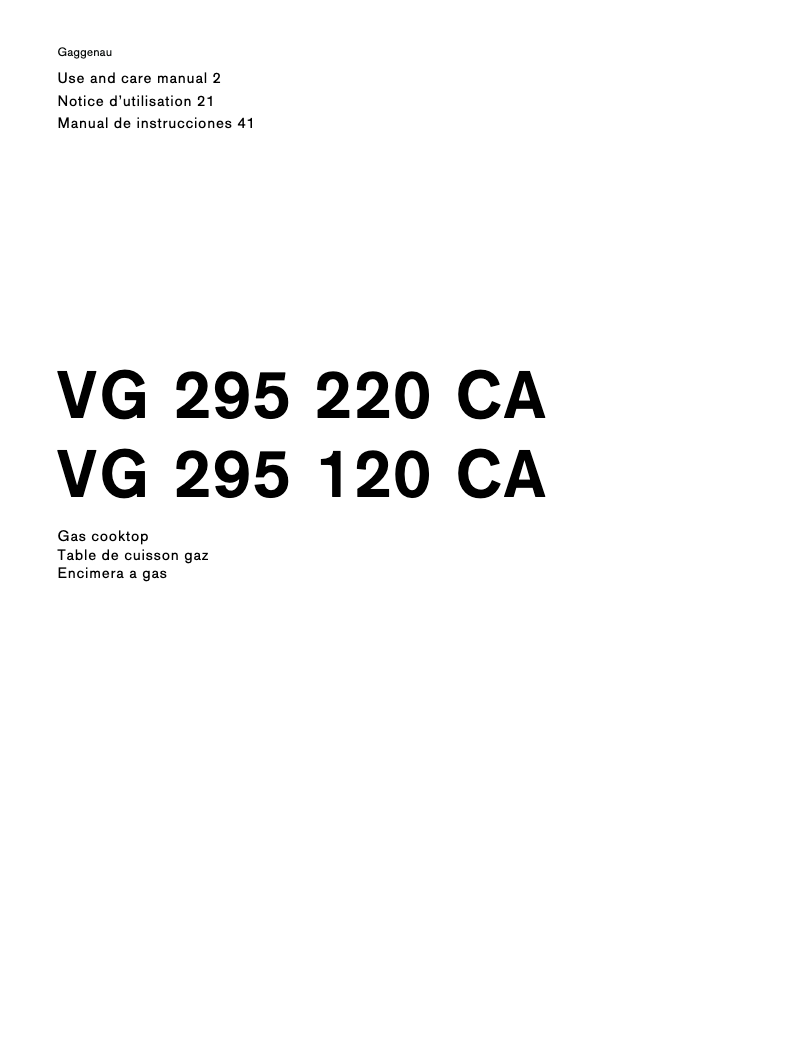 Page n°1 - Manuel utilisateur Gaggenau VG295120CA