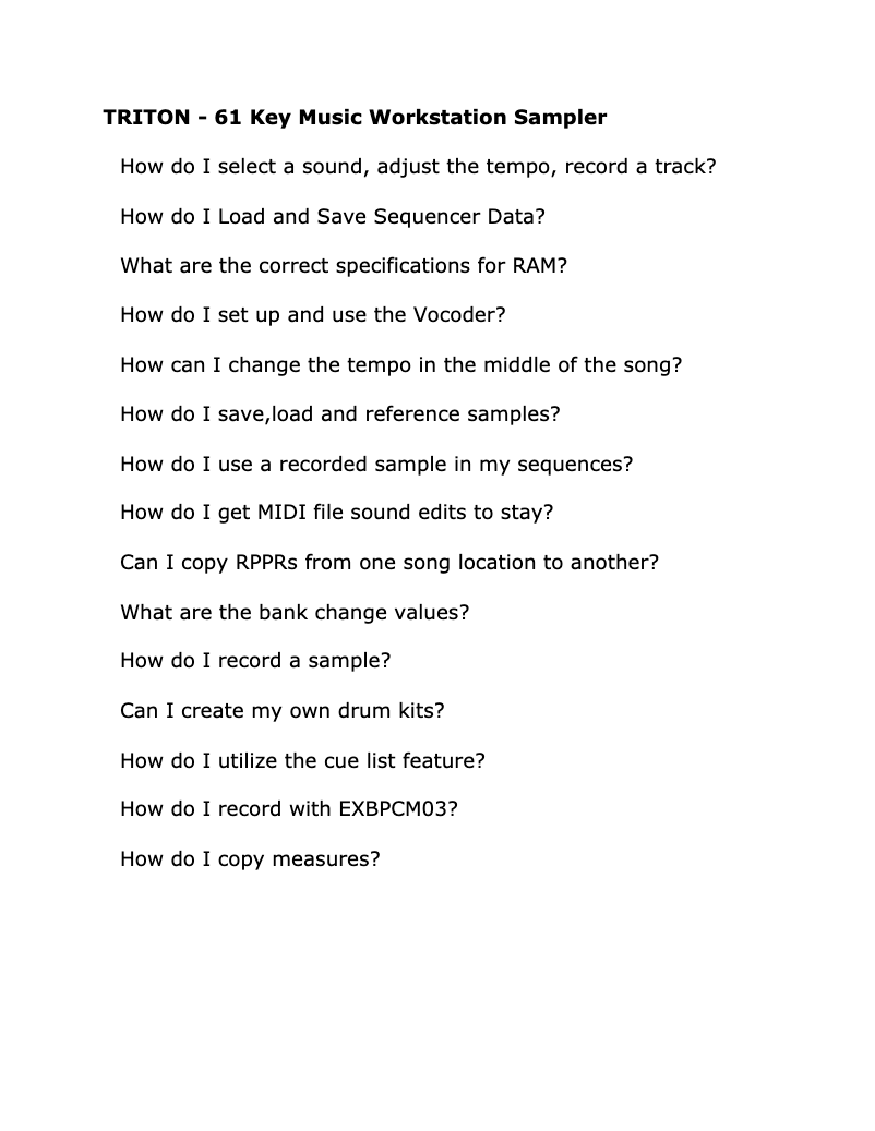 Page n°1 - FAQ Korg Triton Pro X