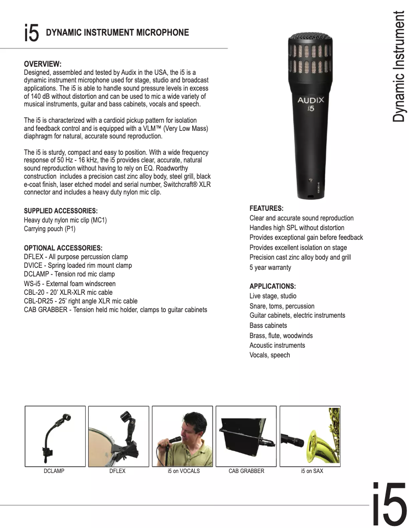 Page 1 de la notice Manuel utilisateur Audix i5