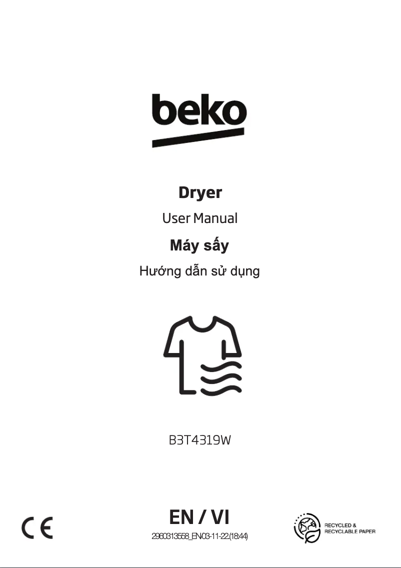 Image de la première page du manuel de l'appareil B3T4319W