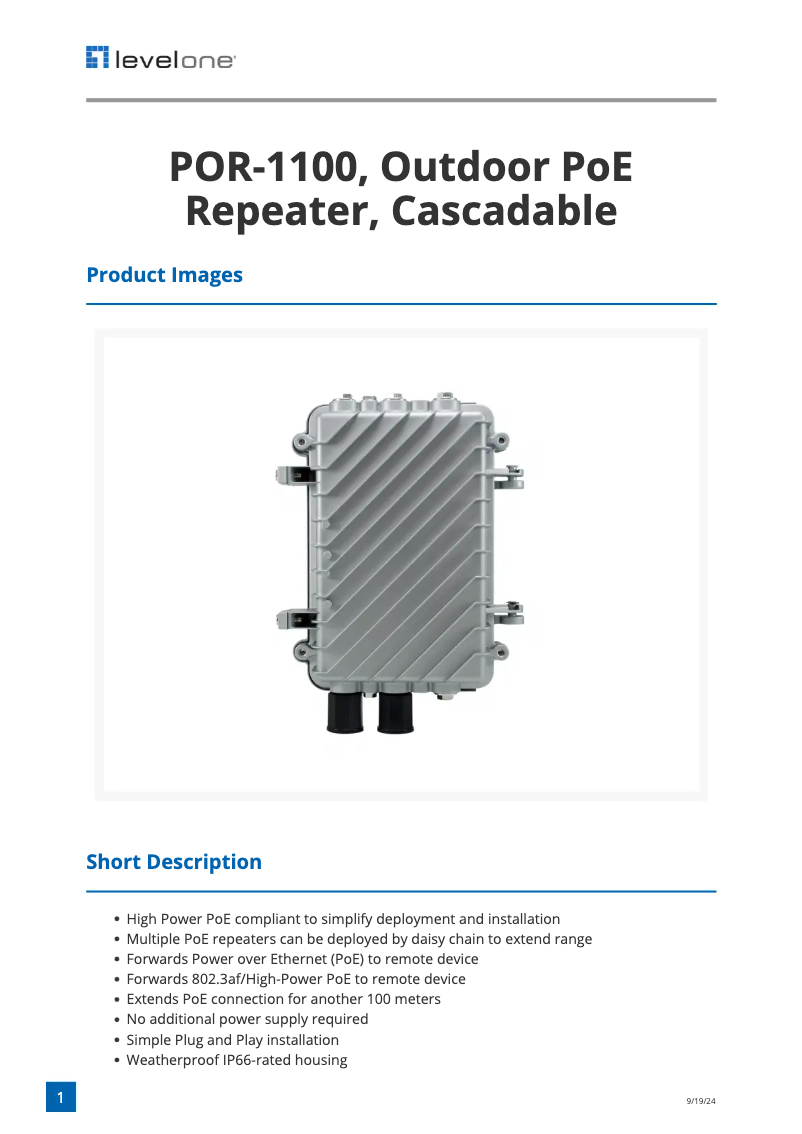 Page n°1 - Fiche technique LevelOne POR-1100