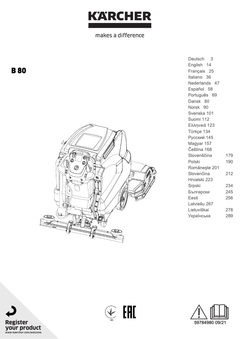 Page 1 de la notice Manuel utilisateur Kärcher B 80 W