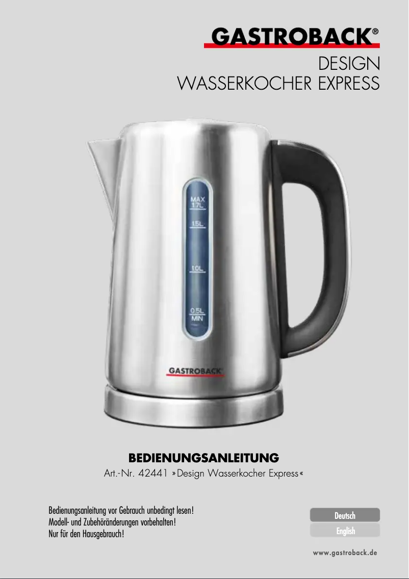 Image de la première page du manuel de l'appareil Design Water Kettle Express 42441