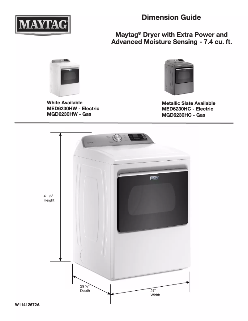 Page n°1 - Dessin technique Maytag MALAUMVW7230HC