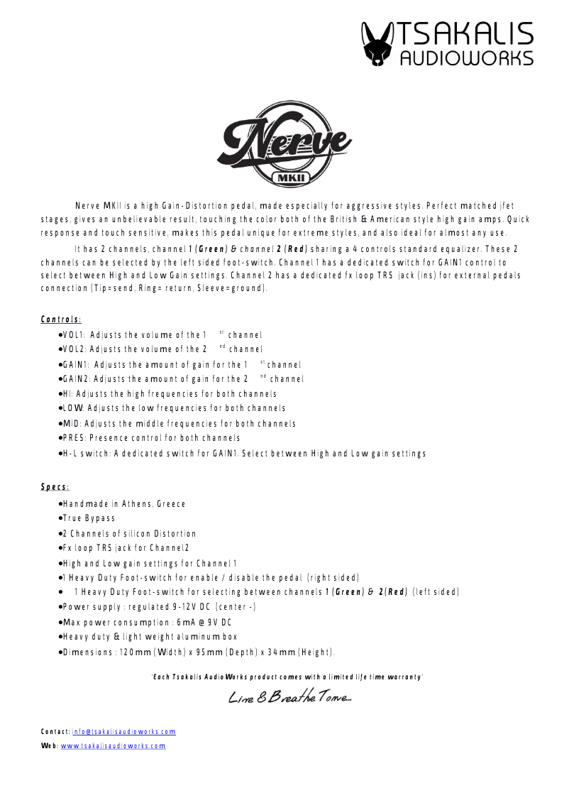 Page n°1 - Manuel utilisateur Tsakalis AudioWorks Nerve MKII
