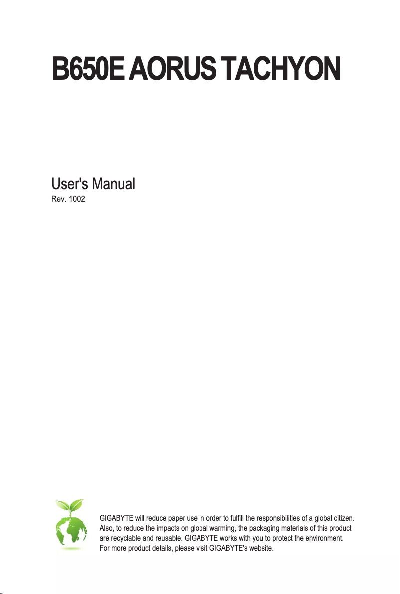 Page 1 de la notice Manuel utilisateur Gigabyte B650E Aorus Tachyon