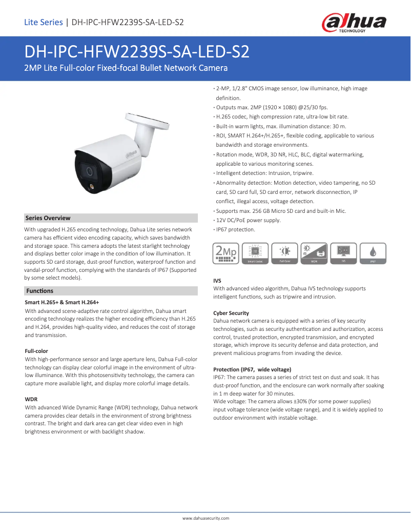 Image de la première page du manuel de l'appareil IPC-HFW2239S-SA-LED-S2