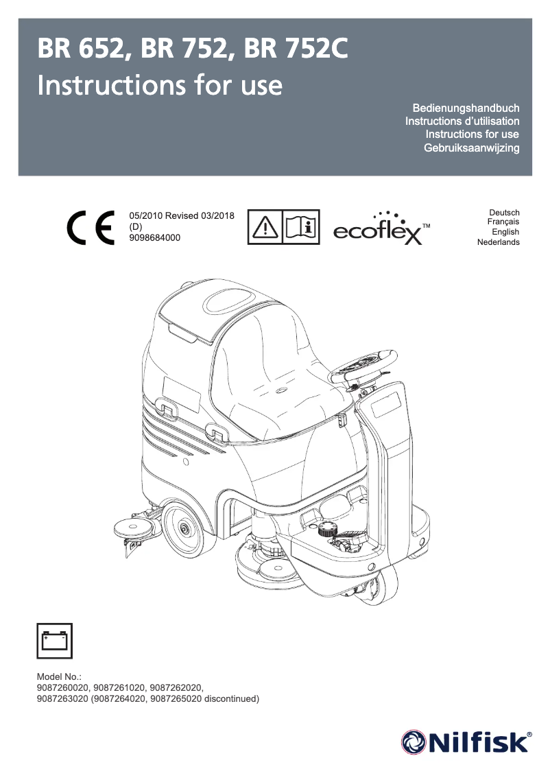 Page 1 de la notice Manuel utilisateur Nilfisk BR652