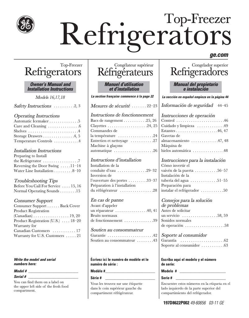 Imagen de la primera página del manual del dispositivo GTH18HBCWW