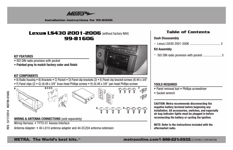 Page 1 of the manual Installation Guide Metra 99-8160G
