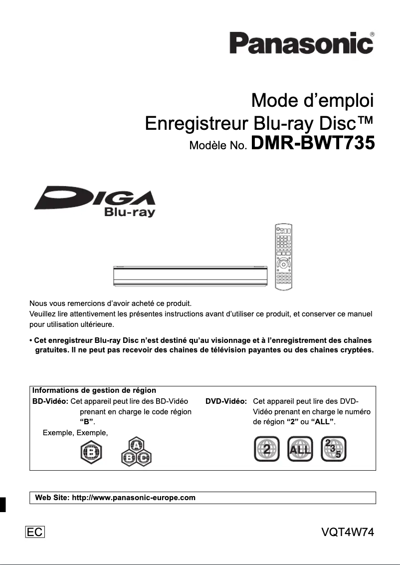 Page n°1 - Manuel utilisateur Panasonic DMR-BWT735