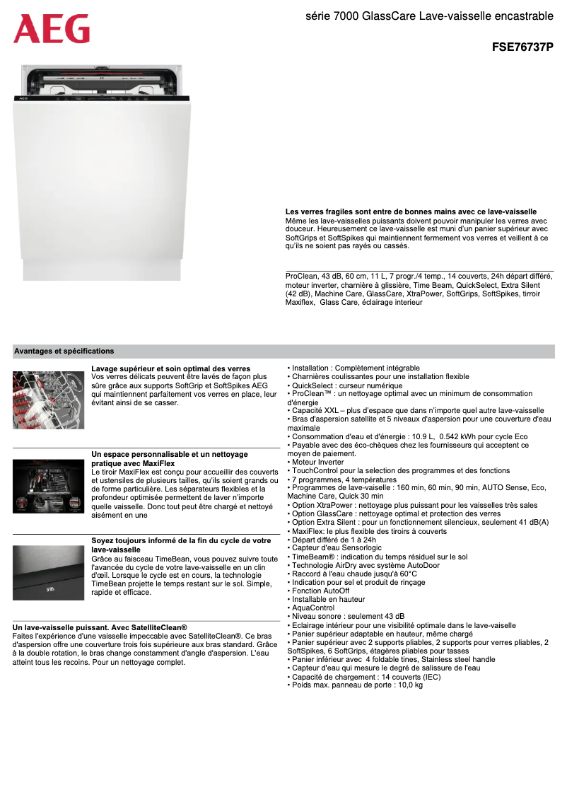 Page 1 de la notice Fiche technique AEG FSE76737P