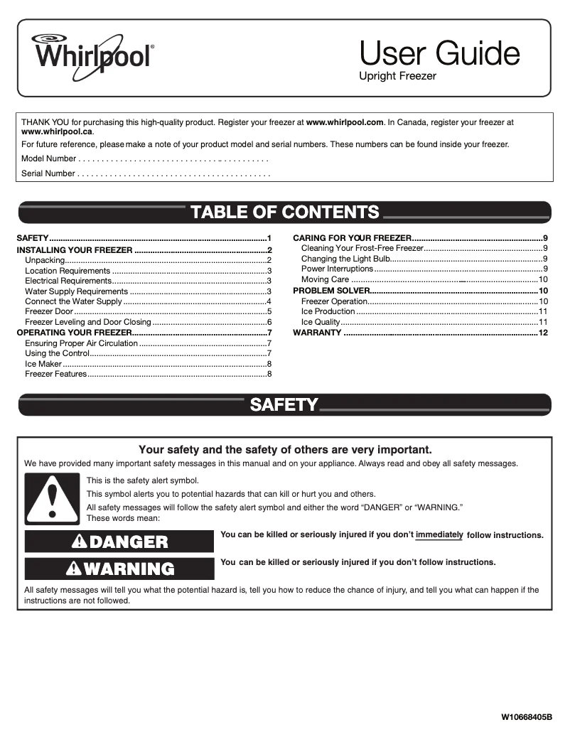 Page 1 de la notice Manuel d'utilisation et d'entretien Whirlpool WSZ57L18D