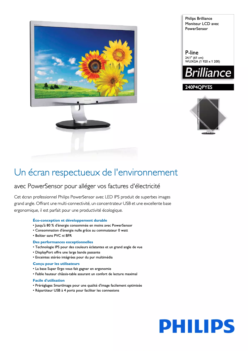 Image de la première page du manuel de l'appareil Brilliance 240P4QPYES