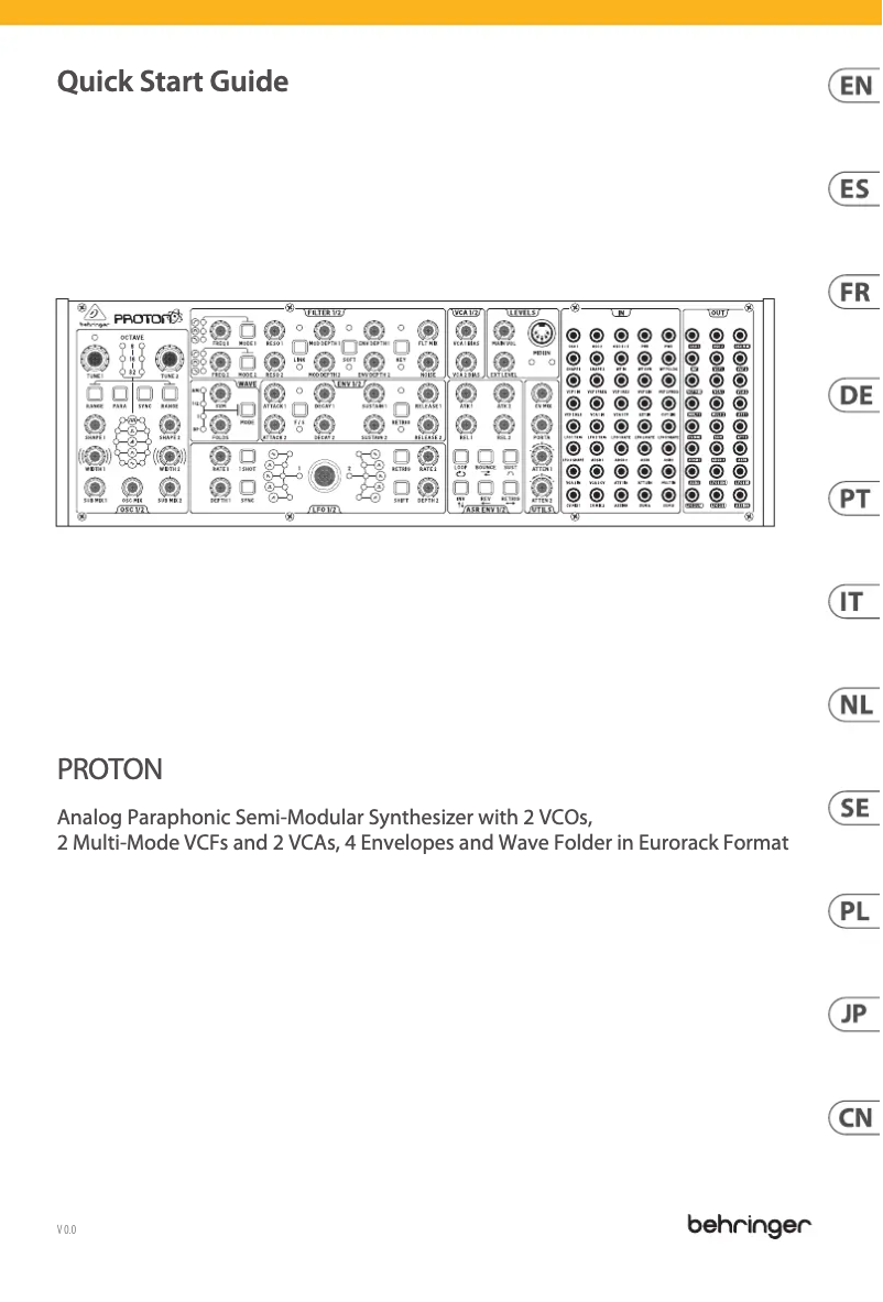 Page n°1 - Guide de démarrage rapide Behringer Proton