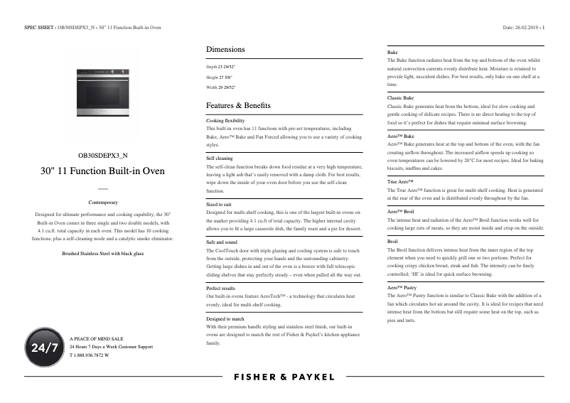 Page 1 de la notice Fiche technique Fisher & Paykel OB30SDEPX3_N
