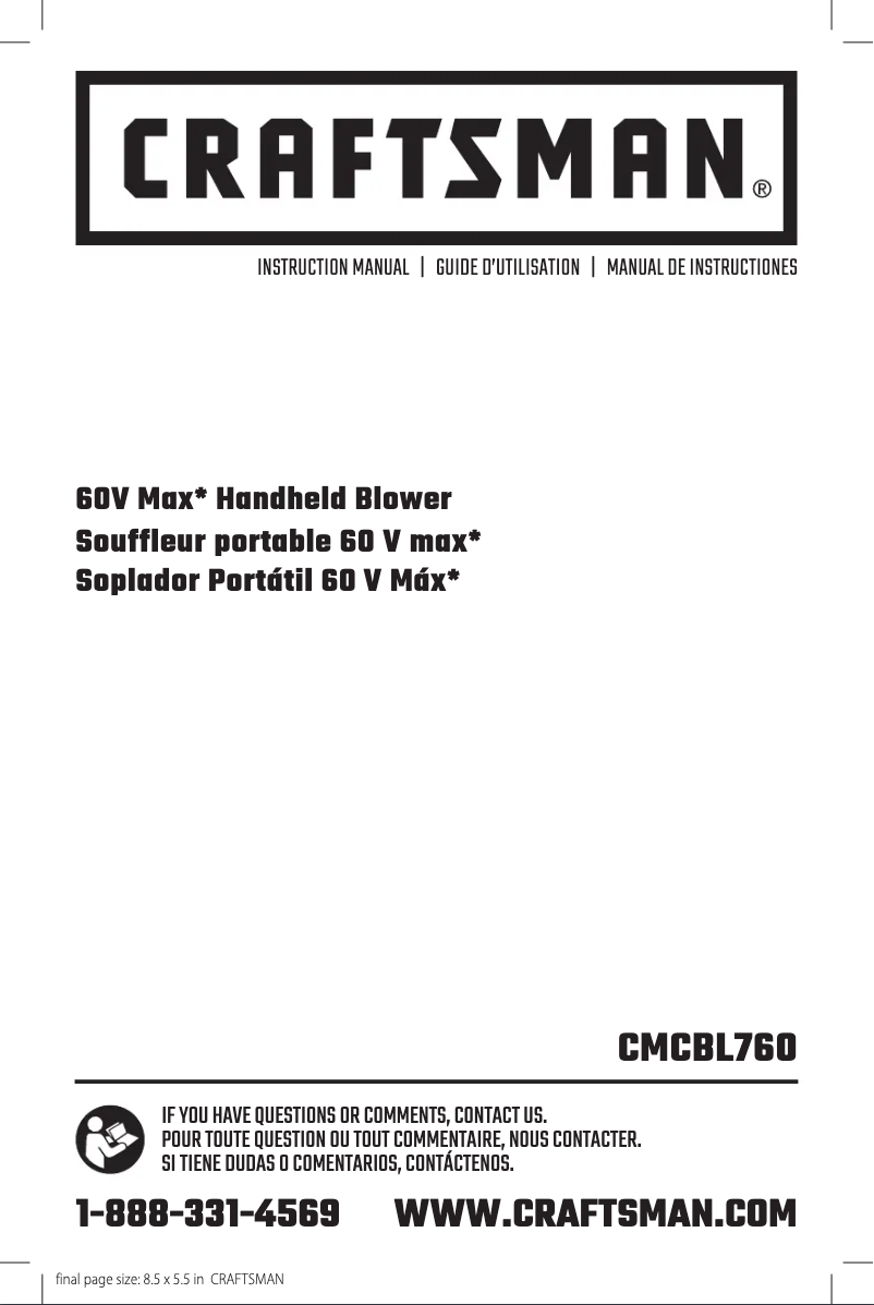 Page 1 de la notice Manuel utilisateur Craftsman CMCBL760E1