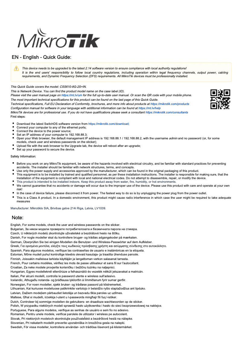 Page n°1 - Manuel utilisateur Mikrotik CSS610-8G-2S+IN