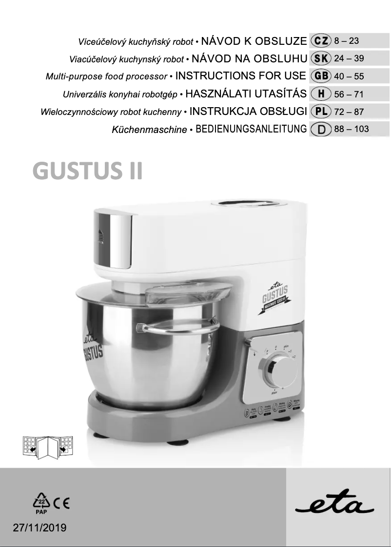 Page 1 de la notice Manuel utilisateur Eta Gustus Vario II 1128 90020