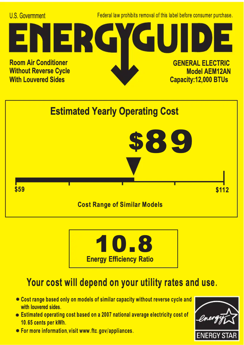 Page n°1 - Label énergétique GE AEM12AN