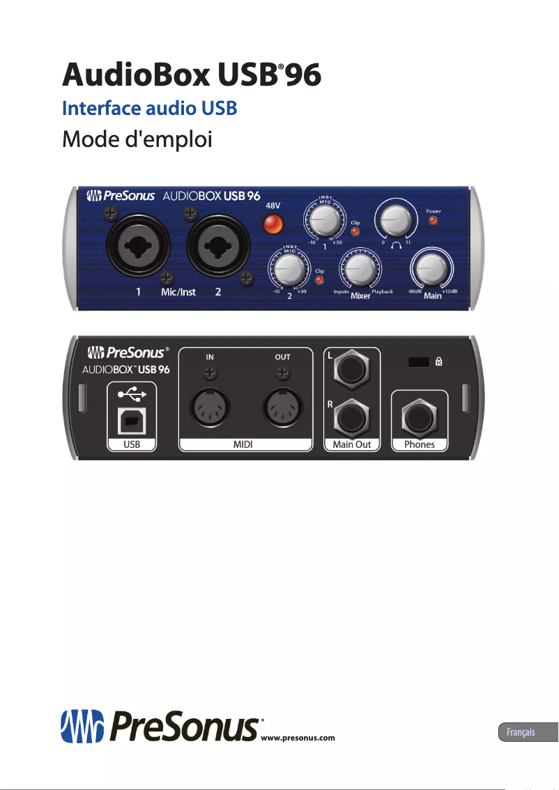 Page 1 de la notice Manuel utilisateur PreSonus AudioBox 96 Studio