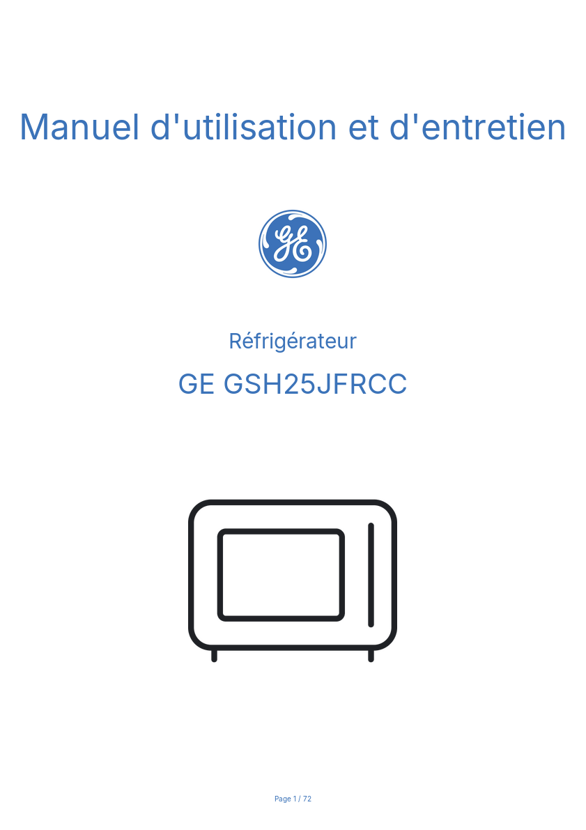 Page n°1 - Manuel d'utilisation et d'entretien GE GSH25JFRCC