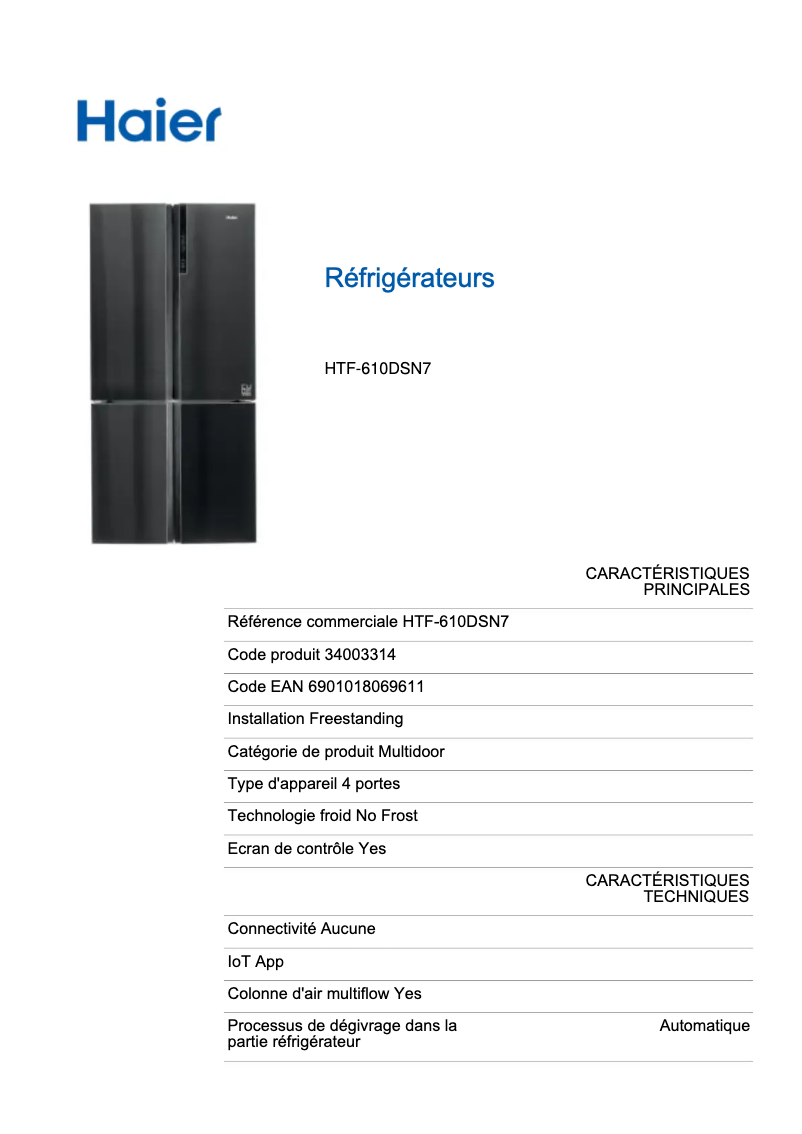 Image de la première page du manuel de l'appareil HTF-610DSN7