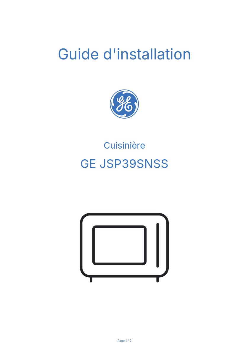 Page n°1 - Guide d'installation GE JSP39SNSS