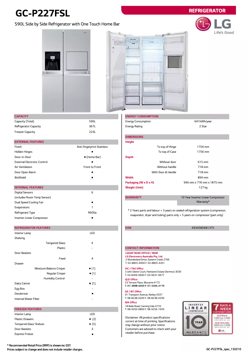 Page 1 de la notice Manuel utilisateur LG GC-P227FSL