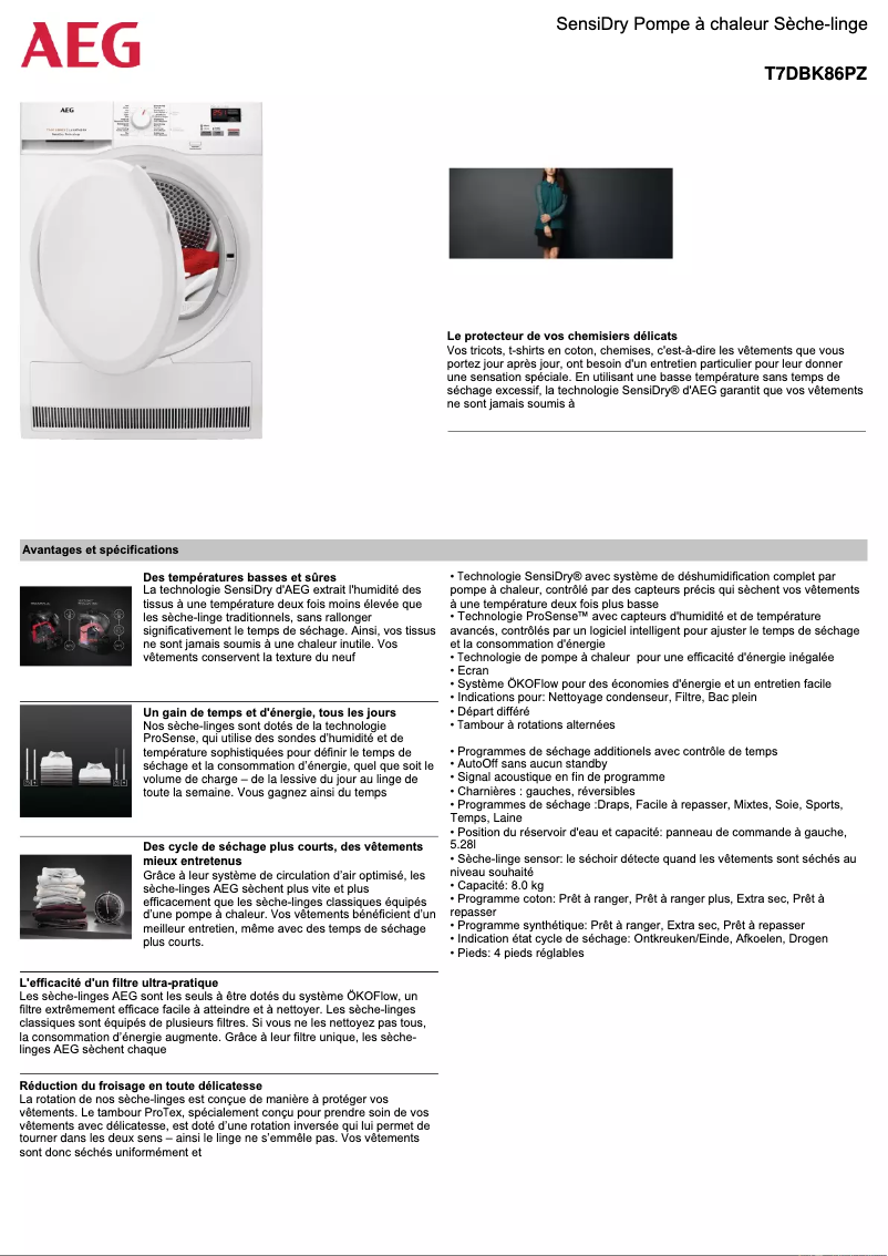 Página 1 del manual Ficha técnica AEG T7DBK86PZ