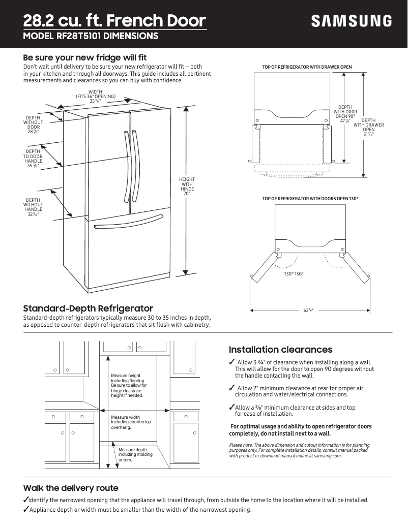 Page 1 de la notice Guide de mesure Samsung RF28T5101SR