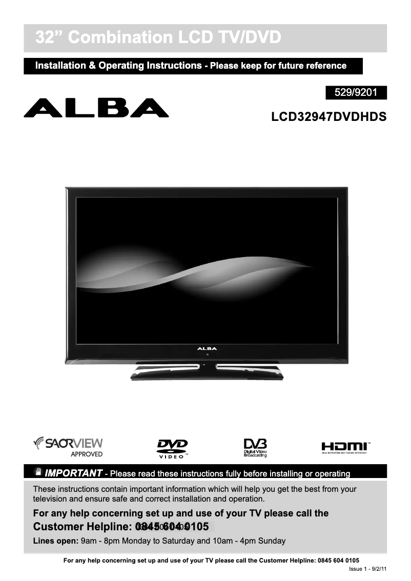 Page 1 de la notice Manuel utilisateur Alba LCD32947DVDHDS