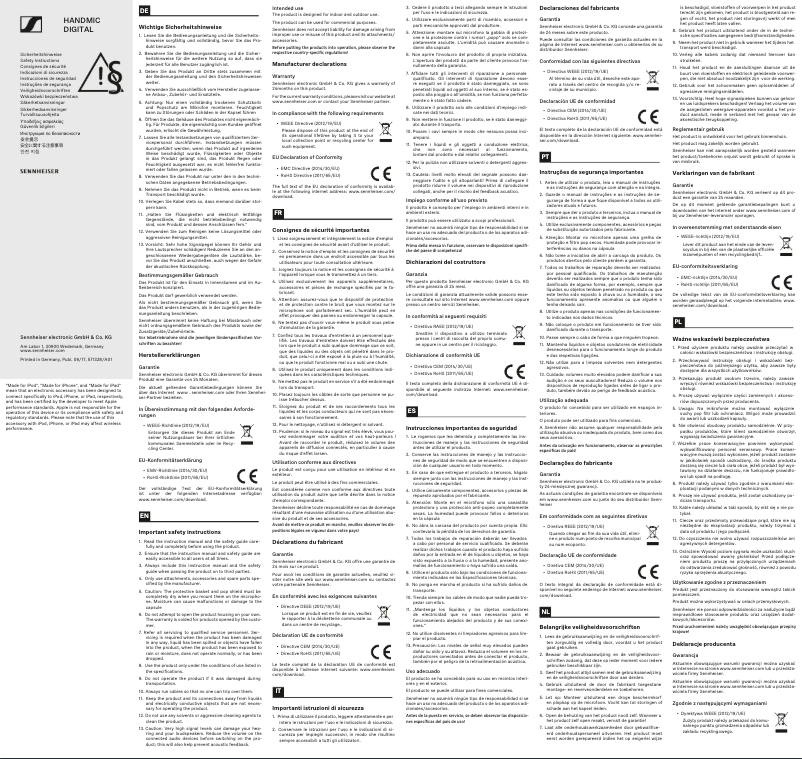 Page n°1 - Instructions de sécurité Sennheiser Handmic Digital
