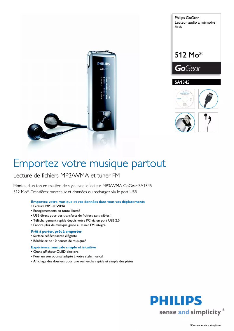 Page n°1 - Fiche technique Philips SA1345