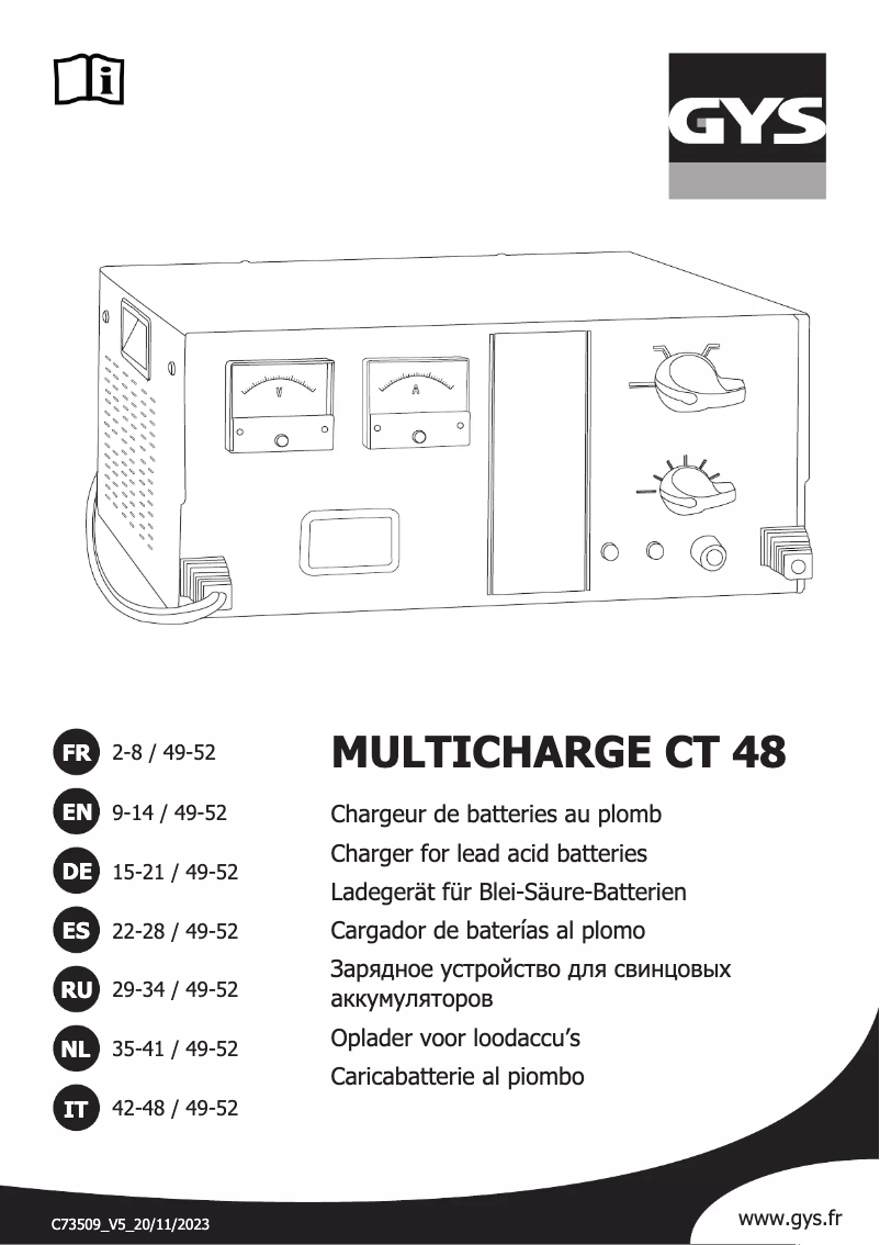 Page n°1 - Manuel utilisateur GYS Multicharge CT 48