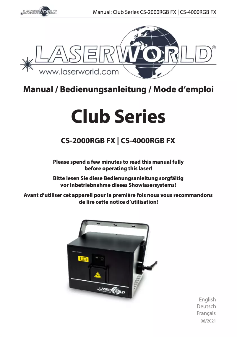 Page 1 de la notice Manuel utilisateur Laserworld CS-4000RGB FX
