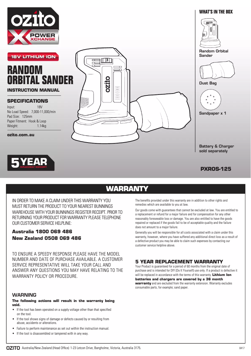 Image de la première page du manuel de l'appareil PXROS-125