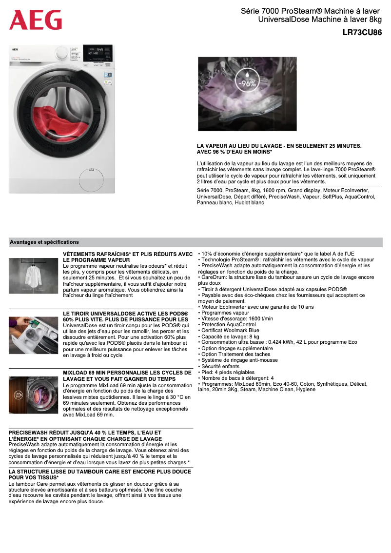 Página 1 del manual Ficha técnica AEG LR73CU86