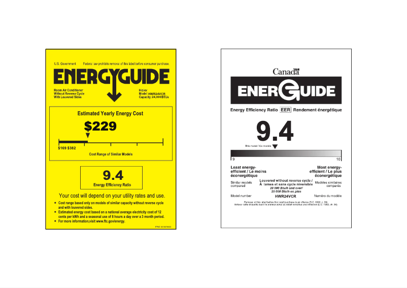 Page 1 de la notice Label énergétique Haier HWR24VCR