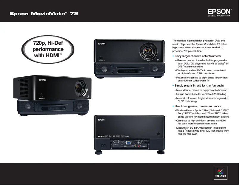 Page 1 de la notice Brochure Epson MovieMate 72