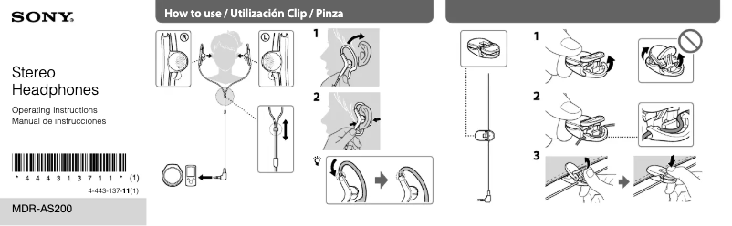 Page 1 de la notice Manuel utilisateur Sony MDR-AS200