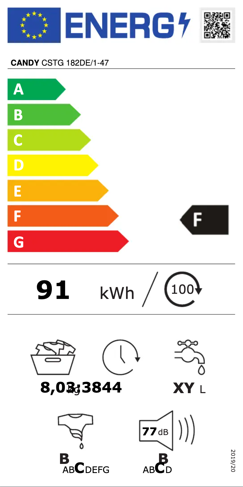 Page n°1 - Label énergétique Candy CSTG 182DE/1-47