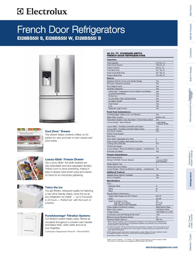 Page 1 de la notice Fiche technique Electrolux EI28BS55IW